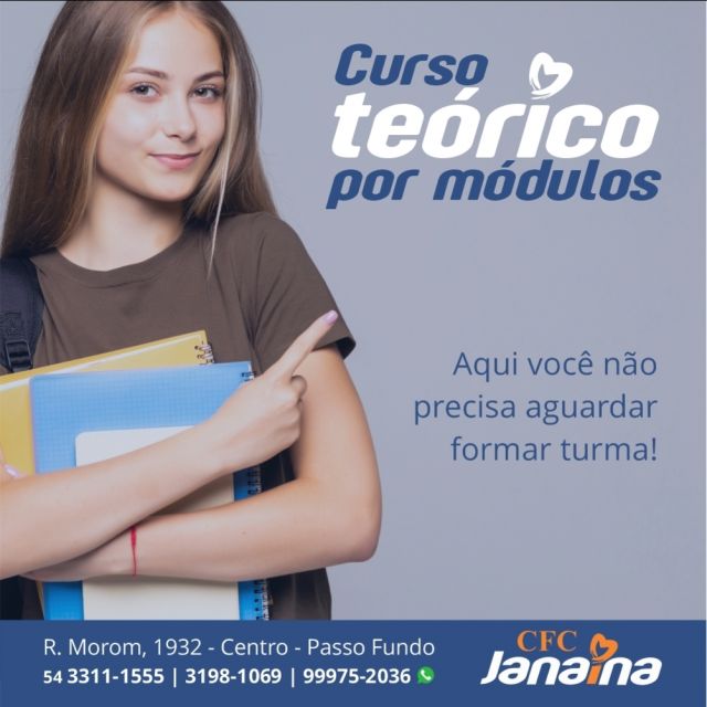 Aqui no CFC Janaína você não precisa esperar formar uma turma para iniciar as aulas do curso teórico! 👏🏻😃
⠀
Além disso, não fechamos para almoço e disponibilizamos exames médico e psicológico todos os dias em diversos horários. 🕒🗓

Fale conosco:
📞 (54) 3311-1555
📞 (54) 3198-1069 - Agendamento
📱 (54) 98439-1120 - Informações e Orçamentos
📱 (54) 99975-2036 - Aulas e Provas

📍 R. Morom, 1932- Centro - Passo Fundo
⏰ Atendimento das 8h às 19h sem fechar para almoço

#vemprajanaína #cfcjanaina #cfc #detranrs #renovaçãocnh #primeirahabilitação